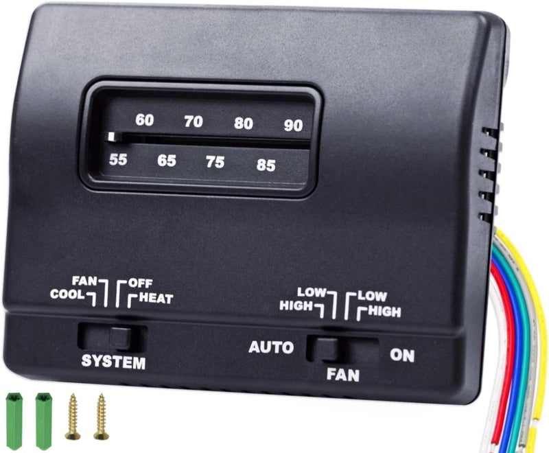 IHOUMEX 7330F3852 RV Thermostat Heat Cool Control 12V DC Single Stage T-Stat Wall Coleman Mach RV Thermostat Replacement Compatible with Coleman Mach, Black - Image 1